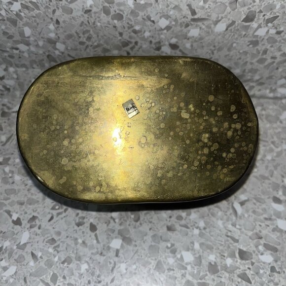 Small Brass Oval Planter Seashell Accent Handles Beautiful Patina 3” Tall Vtg - Picture 9 of 14